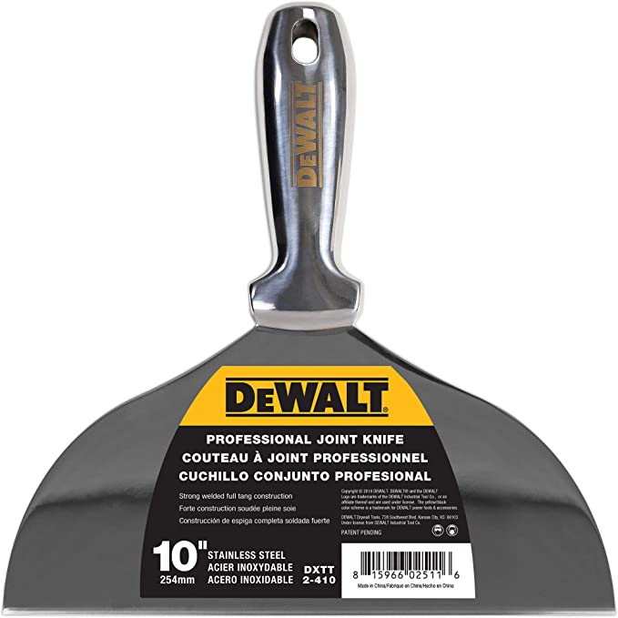 DEWALT 10" All Stainless Steel Joint Knife | One-Piece Premium Polished Metal Putty Blade | 2-410