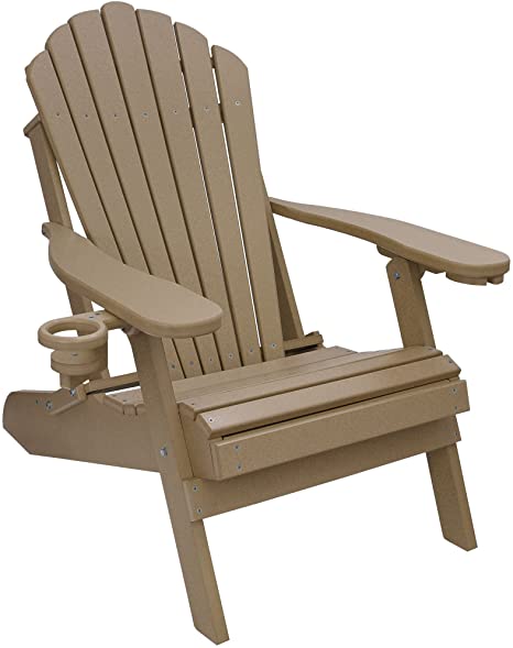 Outer Banks Deluxe Oversized Poly Lumber Folding Adirondack Chair (Weather Wood)