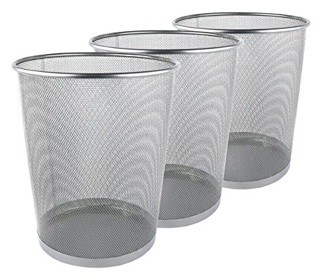 Greenco Mesh Wastebasket Trash Can, 6 Gallon, Silver, 3 Pack