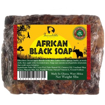 #1 Best Quality African Black Soap - Bulk 5lb Raw Organic Soap for Acne, Dry Skin, Rashes, Burns, Scar Removal, Face & Body Wash, Authentic Beauty Bar From Ghana West Africa - Incredible By Nature