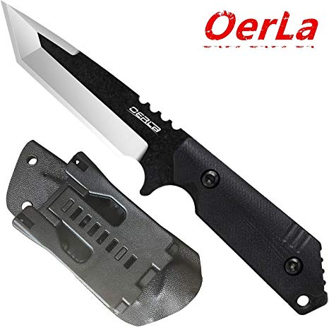 Oerla TAC Knives OLX-004 Fixed Blade Outdoor Duty Straight Knife 420HC Stonewashed Steel Field Knife Camping Knife with G10 Handle Waist Clip EDC Kydex Sheath (Black)