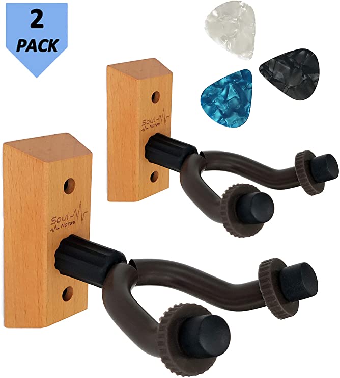 Guitar Hanger Wall Mount 2 pack - Easy to install guitar wall mount - Electric/acoustic/bass guitar wall hanger - Guitar wall hook for string instruments - Wood guitar holder - Aesthetic guitar mount
