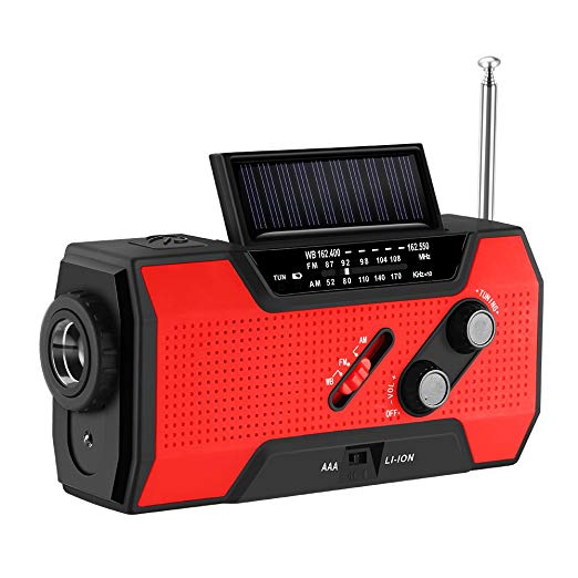 Emergency Hand Crank Radio, FORNORM Solar Radio 2000mAh Power Bank Wind Up Radios with Phone Charger and 4 LED Reading Lamp, AM/FM/7 NOAA, 4 Power Methods, Red