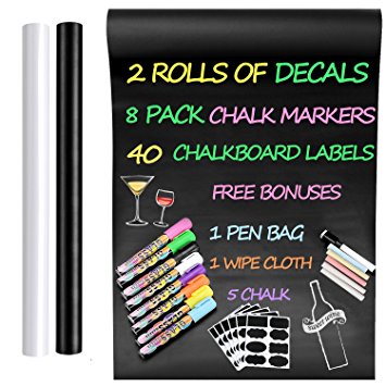 Innocheer Chalk Markers Full Set: 48 Pcs of Chalkboard Labels& 2 Rolls of Contact Paper & 8 Liquid Chalk Pens, Reversible Tips - Non-Toxic, Odorless, Erasable