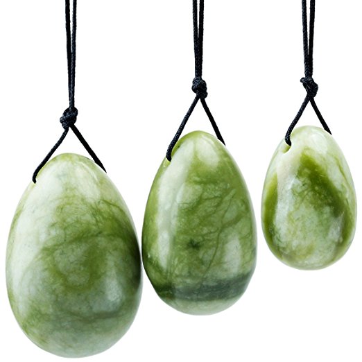 Shanxing Green Jade Yoni Eggs Set of 3, Predrilled, with Unwaxed String, Massage Stone for Women to Strengthen Pelvic Floor Muscles and Counter Stress Adult Urinary Incontinence
