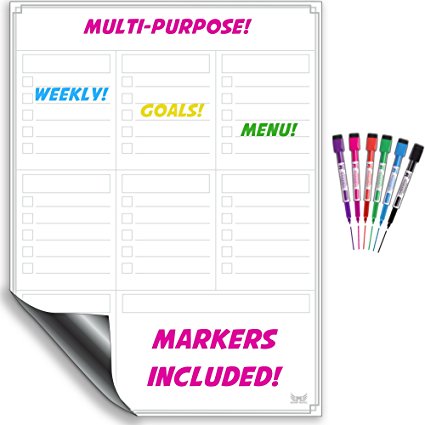 Dry Erase White Board / Magnetic Multi-Purpose Weekly Calendar Organizer For Refrigerator