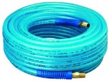 Amflo 12-100E Blue 300 PSI Polyurethane Air Hose 14 x 100 With 14 MNPT Swivel Ends And Bend Restrictor Fittings