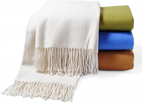 CUDDLE DREAMS Premium Cashmere Throw Blanket with Fringe, Luxuriously Soft (Ivory)