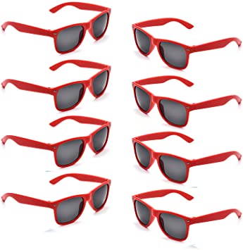 Neon Colors Party Favor Supplies Unisex Sunglasses Pack of 8 (Red)