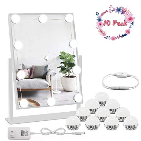 LightingWill Hollywood Style Vanity Mirror Lights Kit with 10 Dimmable LED Light Bulbs for Makeup Dressing Table Set,Daylight White