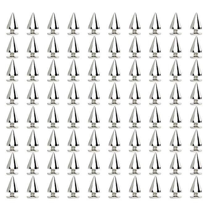 Sutemribor 200 Pieces 7mmx9.5mm Silver Bullet Cone Spike and Stud Metal Screw Back for DIY Leather Crafts
