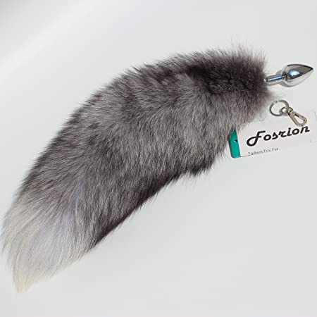 Fosrion Multi-Function Real Fox Tail Fur Anal Plug Sexy Adult Toy Fashion Butt Stainless Steel Cosplay Toy (Medium Plug, Blue)