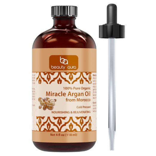 Beauty Aura Essential Morocco Miracle Argan Organic Oil, 4 Ounce