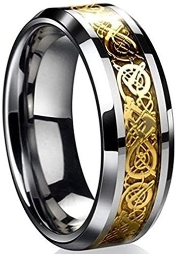 8mm Tungsten Carbide Ring Silvering Celtic Dragon Blue Carbon Fibre Inlay Wedding Band Size 6-13 (12, Gold)
