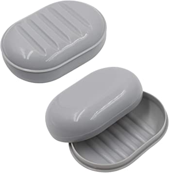 Topsky 2-Pack Soap Dish with Drain, Soap Box, Soap Holder, Soap Saver, Easy Cleaning, Dry, Stop Mushy Soap (Grey)