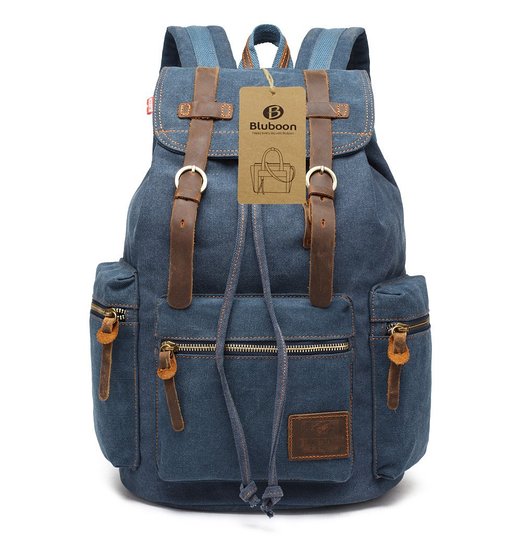 BLUBOONTM Vintage Men Casual Canvas Leather Backpack Rucksack Bookbag Satchel Hiking Bag