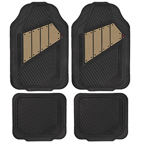 Motor Trend FlexTough 2 Tone Rubber Car Floor Mats for Auto - Heavy Duty All Season Black & Beige