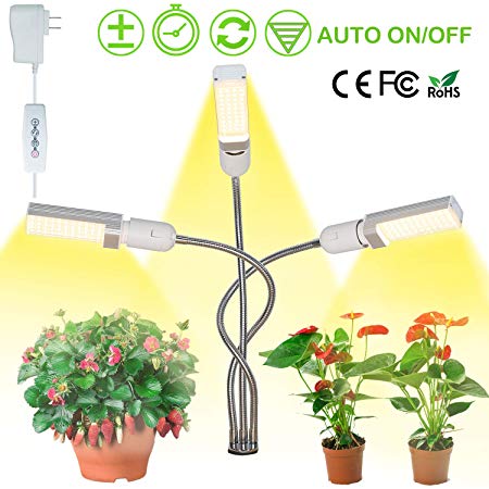 LED Grow Light FullSpectrum [2019 Latest], 3 Head Gooseneck Sunlike Grow Lamp| 5 Dimmable Levels Professional Indoor Plants Grow Light with C-Clamp Clip Auto On/Off with 3 Timer 68W Replaceable Bulbs