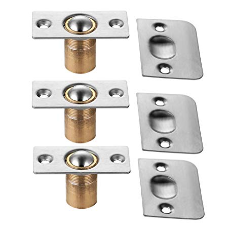 JQK Closet Door Ball Catch Hardware, Stainless Steel Catch Adjustable with Strike Plate, Brushed Satin Finish 3 Pack, HBC100-P3