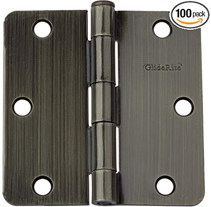 GlideRite Hardware 3514-AB-100 3.5 inch Steel Door Hinges 0.25-inch Radius Antique Brass Finish 100 Pack