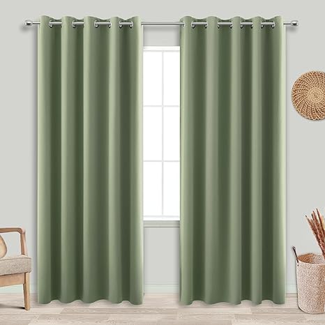 Large Window Curtains 72 Inches Wide for Bedroom,Blackout Room Darkening Boho Neutral Extra Wide Window Treatments for Living Room 68 70 Windows,Sage Grey Green,72x84 In Length,2 Panel,Total 144 Width