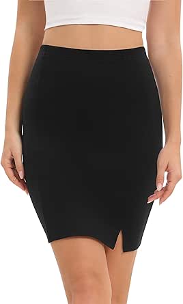 Urban CoCo Women's Basic Mini Pencil Skirt Slit High Waist Bodycon Stretch Short Wrap Skirt