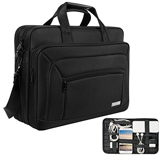 Kopack Expandable Laptop Briefcase 15.6 & 17 17.3 Inch Large Business Water Resistant Shoulder Bags Black