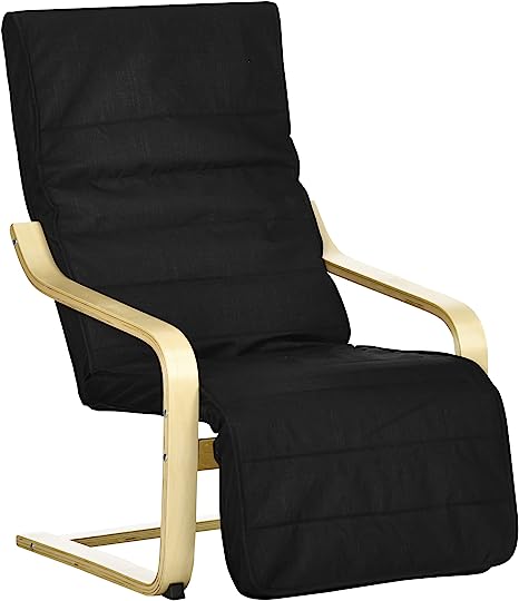 HOMCOM Fauteuil Relax Confort et Relaxation avec Repose-Pied réglable déhoussable 94 x 66,5 x 100 cm cm Bois Massif Noir