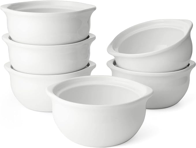 Sweese 147.001 Large Porcelain French Onion Soup Crocks Bowls for Soup, Stew, Chill, 17 Ounce, Set of 6, White