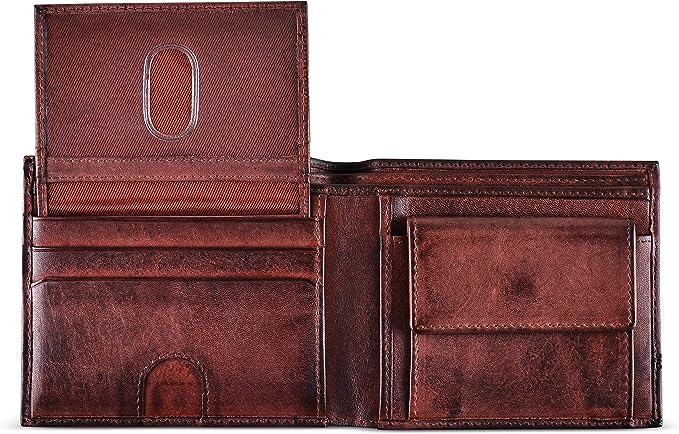 BULL GUARD Leather Wallet for Men with RFID Blocking, Removable ID and Coin Pocket in Full Grain Leather