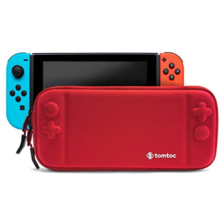Tomtoc Slim Nintendo Switch Case, Portable Hard Shell Travel Carrying Case Cover with 8 Game Cartridges and an Accessories Pouch for Nintendo Switch Console, Red