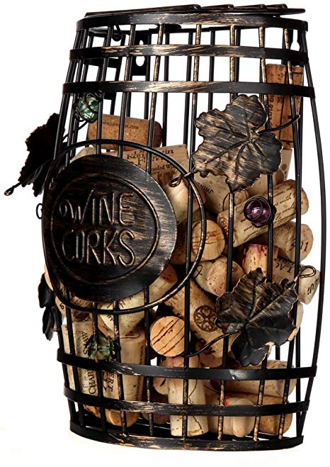 Home-X - Wall Mounted Metal Wine Cork Holder, This Elegant Wine Barrel Shaped Wall Mount is The Perfect Addition to Any Wine Connoisseurs’ Décor Collection, Holds Over 50 Corks