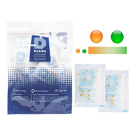 DRY&DRY 3 Gram [100 Packs] Food Safe Orange Indicating(Orange to Dark Green) Mixed Silica Gel Packets - FDA Compliant