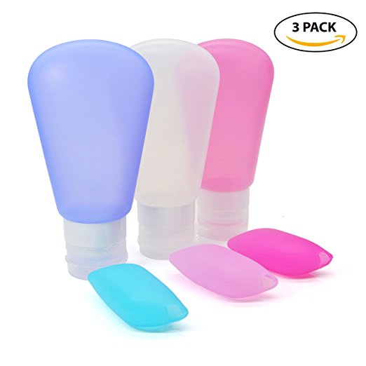 Set of 3 Travel Bottles Sillicone Containers 3oz(89ml) with 3 Toothbrush Case for Home,Outdoor,Shampoo,Soap,Lotion