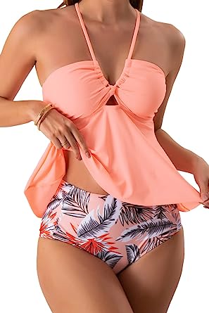 Eomenie Two Piece Tankini Swimsuits for Women Cutout Bathing Suits Two Piece with Bottom and Pocket