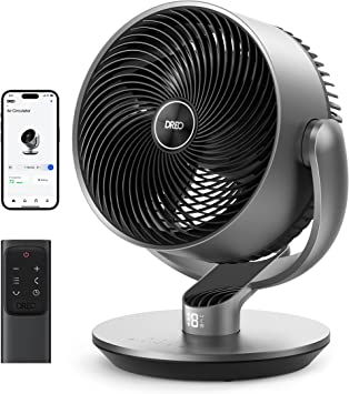 Dreo Smart Fans for Home Bedroom, 11 Inch, Air Circulator Fan with Remote/WiFi/Voice Control, 25dB Quiet DC Room Fan, 120° 90° Oscillating Fan, 6 Modes, 9 Speeds, 12H Timer, Works with Alexa/Google