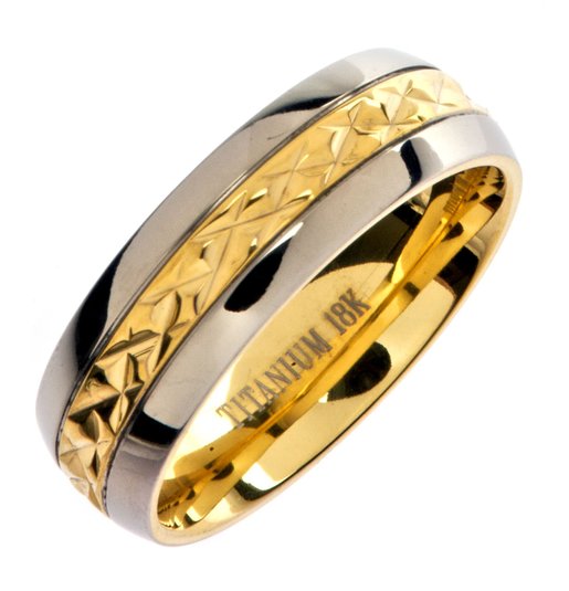 7mm 18K Gold Plated Wedding Ring Grade 5 Titanium Band Comfort Fit