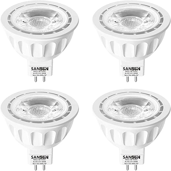 MR16 GU5.3 LED Light Bulbs - 50W Equivalent Halogen Bulbs, Warm White 3000K 12V 5W LED Spotlight Light, Non-Dimmable, Pack of 4