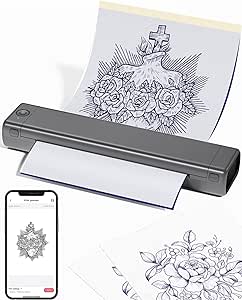 Phomemo M08F Bluetooth Tattoo Stencil Printer, Thermal Tattoo Machine with 10pcs Tattoo Transfer Paper, Portable Wireless Stencil Printer for Tattooing, Compatible with Smartphone & PC, Grey