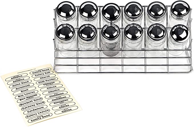 RSVP International WSR Spice Rack Set, Includes 12 Glass Shakers | 5.75" x 12" | Plastic Inserts & Lids| Easy Clean, One Size, Multi Color