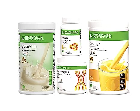 HERBALIFE Weight Loss Combo (Formula 1 Mango Flavor, shakemate, protein powder & Afresh Energy Drink Lemon Flavor (1250 GM)