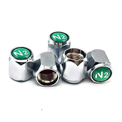 Godeson Hexagon Tire Valve Stem Caps with N2 Nitrogen Sign，Chrome Plated Brass，5 pcs/Set(Additional 1pcs Spare).
