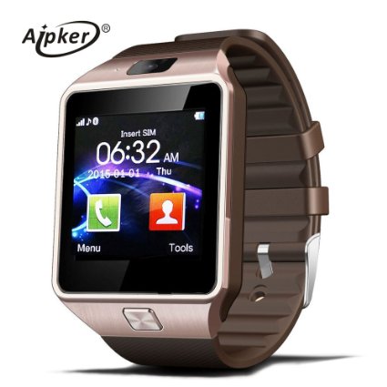 Aipker Smartwatch Phone with SIM TF Card Slot Camera for Samsung LG Sony All Android Smartphones Gold