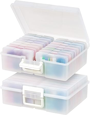 IRIS USA 4" x 6" Photo Storage Craft Keeper, 2 Pack, Main Container with 16 Organization Cases for Pictures, Crafts, Scrapbooking, Stationery Storage, Protection and Organization, Pearl