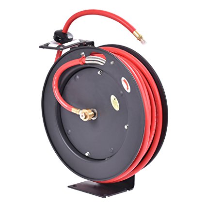 Goplus® 3/8" x 25' Auto Rewind Retractable Air Hose Reel Compressor 300 PSI