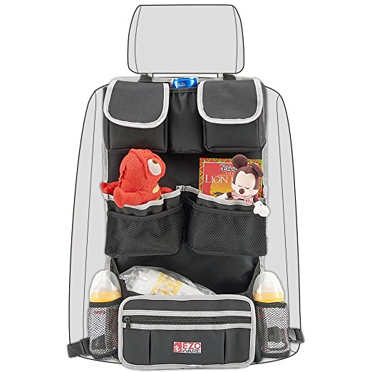 Backseat Car Hanging Organizer EZOWare Multipurpose Travel Pouch Pocket Organizer Back Seat Kicker Protector Perfect For Baby Kids Children Toddlers