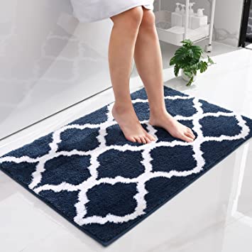 Olanly Luxury Bathroom Rug Mat, Soft and Absorbent Microfiber Bath Rugs, Non-Slip Shaggy Bath Carpet, Machine Wash Dry, Bath Mats for Bathroom Floor, Tub and Shower, 24x36, Navy