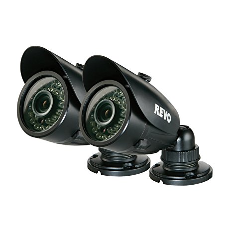 REVO America RCBS30-3BNDL2 Indoor/Outdoor Bullet Surveillance Camera with Night Vision (Black), 2-Pack