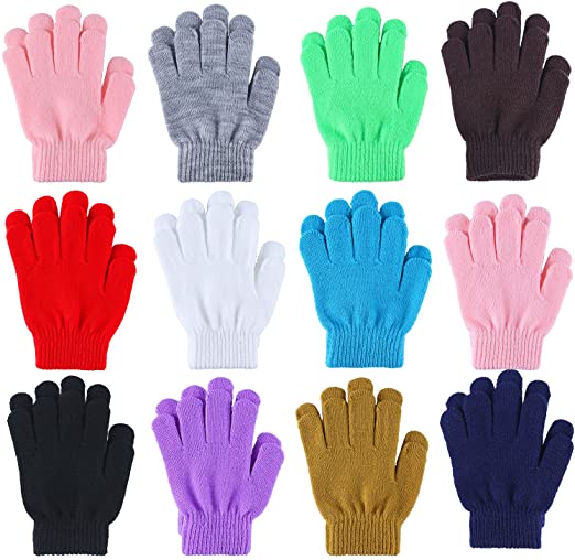 Cooraby 12 Pairs Kid's Winter Magic Gloves Children Stretchy Warm Magic Gloves Boys or Girls Knit Gloves