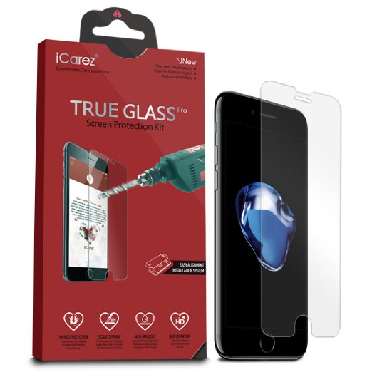 iCarez [Tempered Glass] Screen Protector for iPhone 7 Highest Quality Easy Install [ 2Pack 0.33MM 9H 2.5D] with Lifetime Replacement Warranty - Retail Packaging
